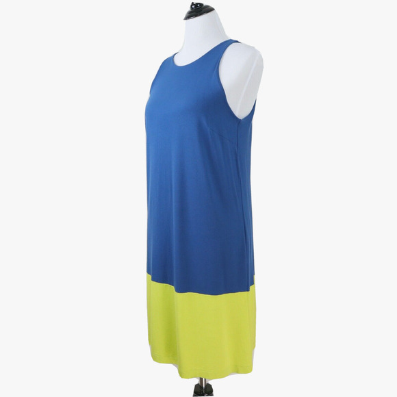 Ann Taylor Size M Midi Shift Dress Color Block Navy Blue Chartreuse - Picture 1 of 9